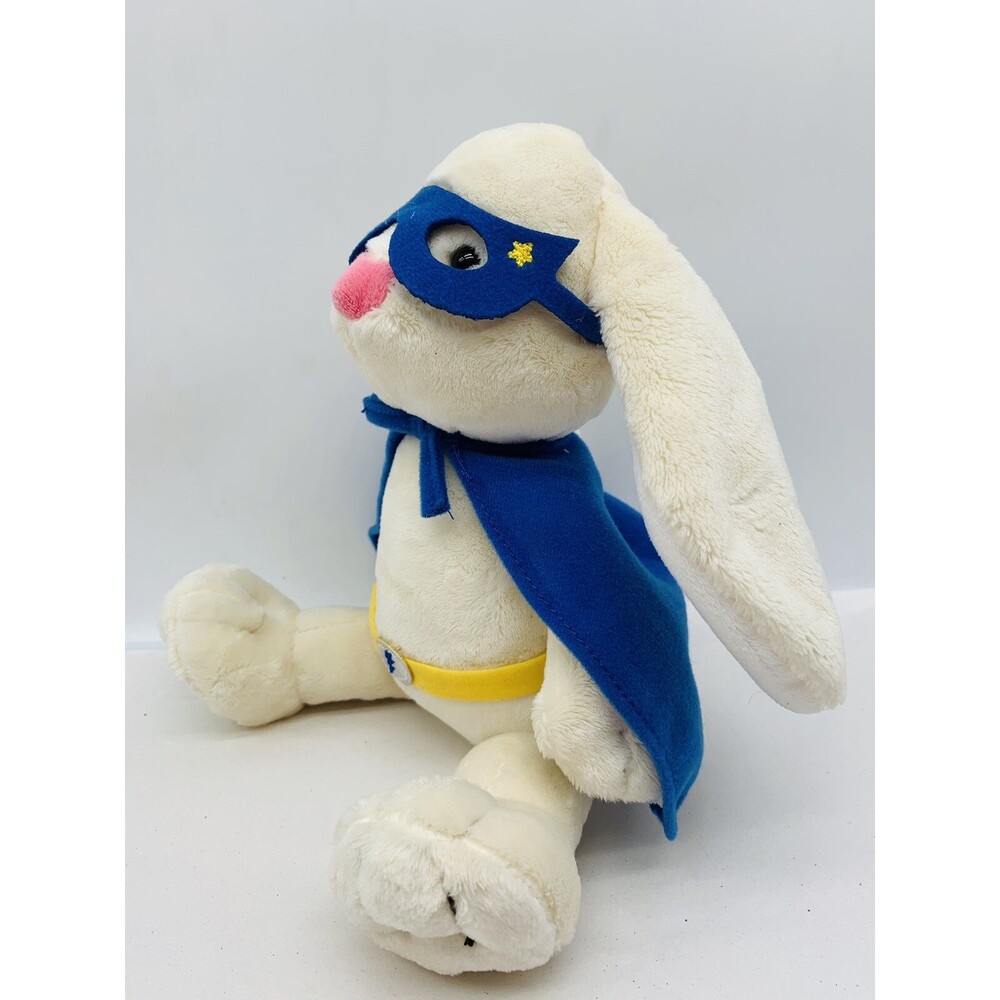 Manhattan Toy Super Hero Bunny Plush Ivory Soft Stuffed Animal Blue Cape Mask - Picture 3 of 15
